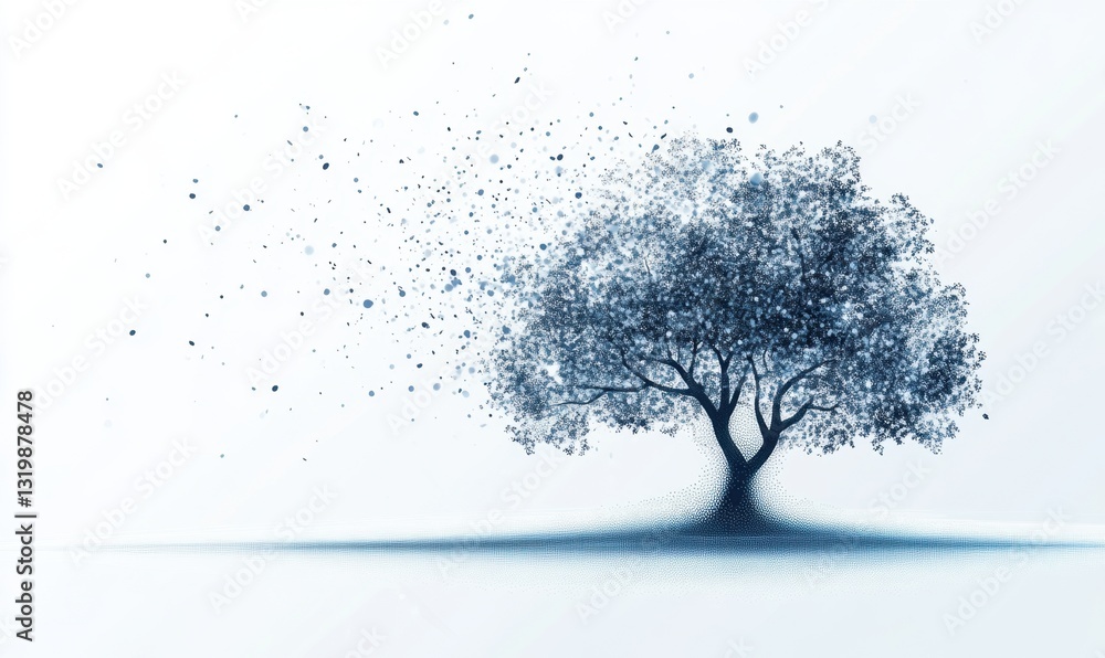 Obraz premium Abstract Blue Tree in a Windy Landscape