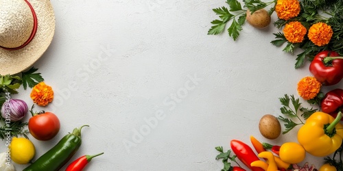 Wallpaper Mural Colorful Fresh Vegetables and Flowers on Gray Background Torontodigital.ca