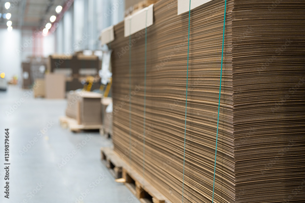 Cardboard packaging - stack of new cardboard boxes - cardboard packaging wholesaler - high warehouse for storing cardboard elements