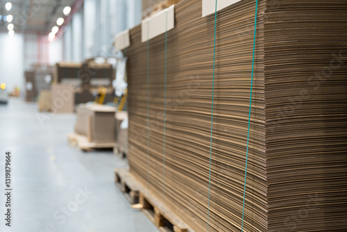 Obraz na płótnie Cardboard packaging - stack of new cardboard boxes - cardboard packaging wholesaler - high warehouse for storing cardboard elements w salonie
