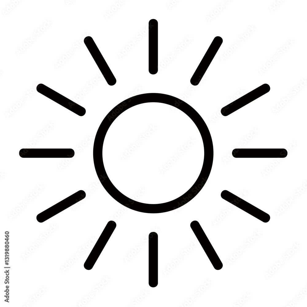 A Radiant Sun Symbol Evokes Warmth, Joy, And Summers Carefree Spirit In A Minimalist Line Art Design With Bold Black Strokes On A White Background