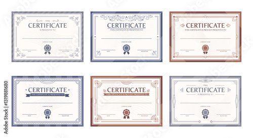 Certificate frame with blank form copy space for recipient name isolated set in vintage style