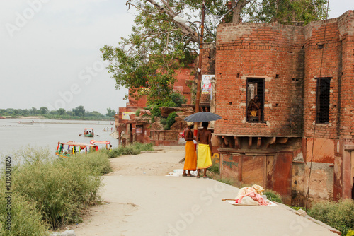 Bank Yamuna river. Kesi Gat Temple, Vrindavan. India