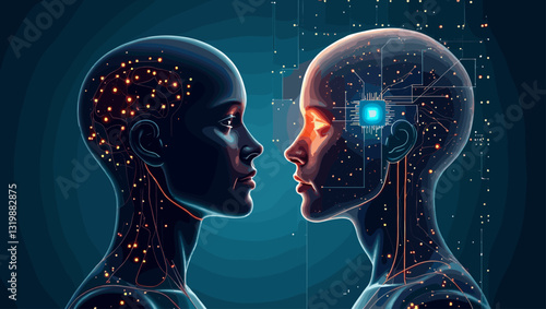 Futuristic Android Connecting Human Brain with Microchip Neural Implant Interface