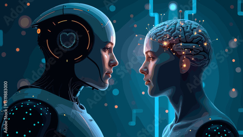 Futuristic Android Connecting Human Brain with Microchip Neural Implant Interface