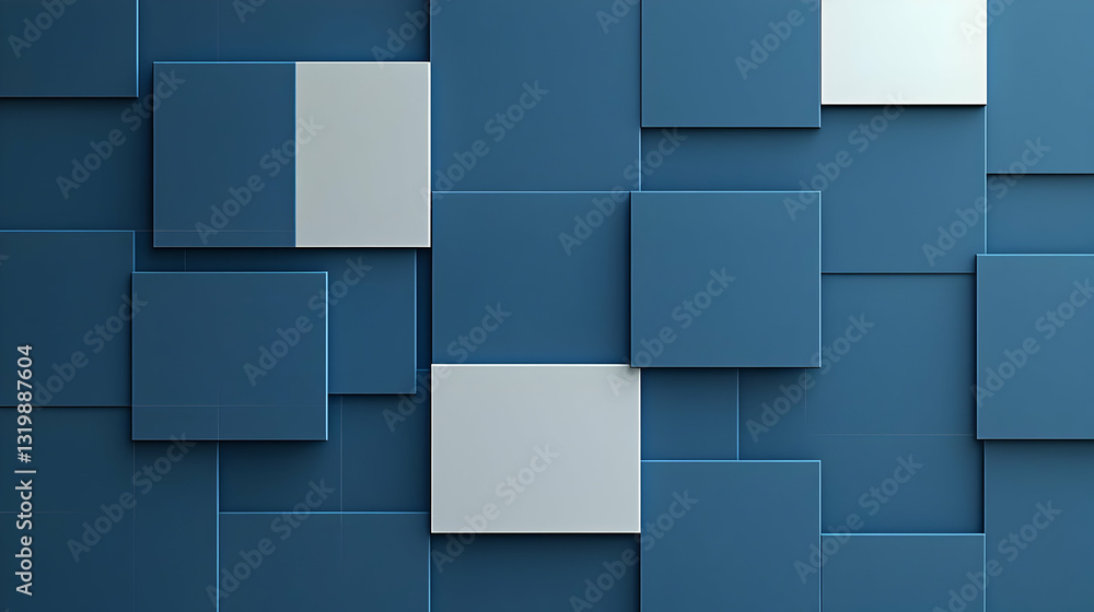 Abstract 3D Render of Blue and White Square Tiles Wall Pattern With Modern Minimalist Design Abstract 3D Render of Blue and White Square Tiles Wall Pattern With Modern Minimalist Design