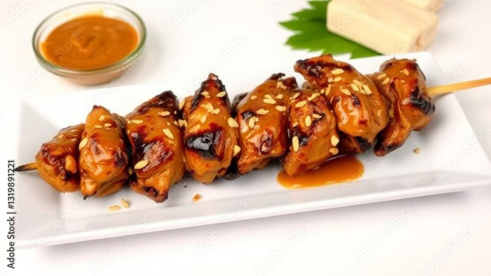 Delicious grilled and fried chicken sate on a plate Delicious grilled and fried chicken sate on a plate