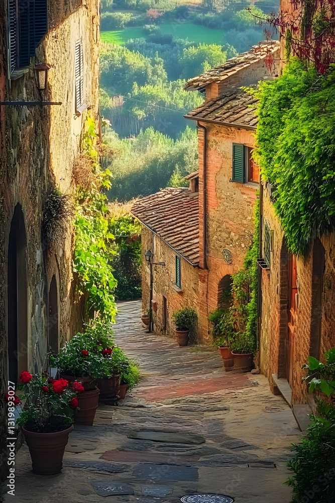 Fototapeta premium Photo of an alley in a village with old houses