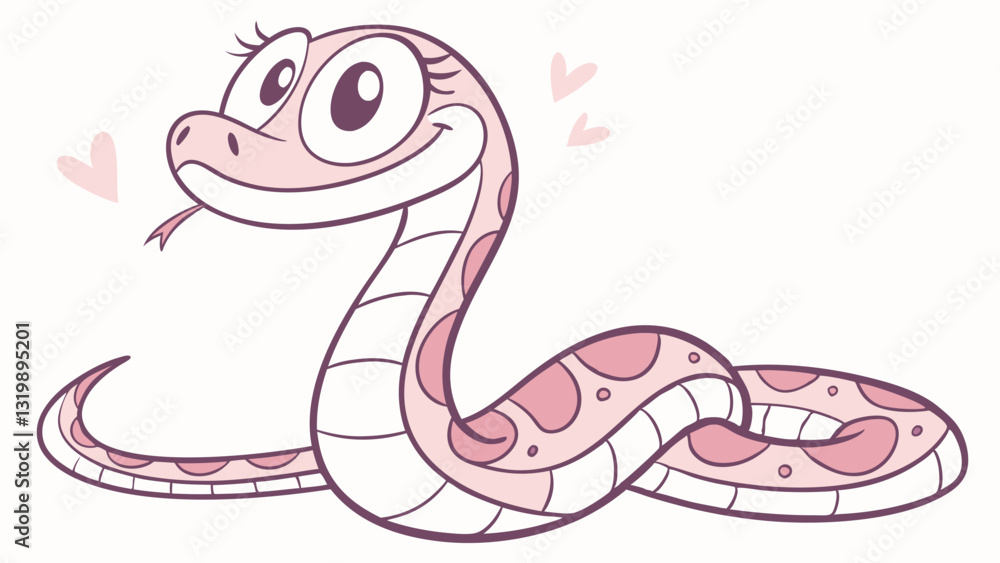 Cute little pink snake with copy space over white drawing Cute little pink snake with copy space over white drawing