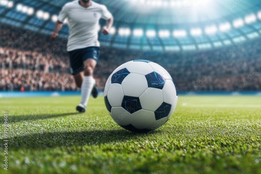 Soccer player rushes towards the ball in an energetic World Championship match Soccer player rushes towards the ball in an energetic World Championship match