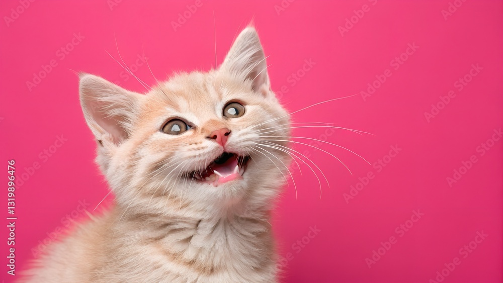 A cute and funny portrait of a cat with a joyful expression, facing forward against a soft pink background, exuding a playful, happy pet vibe A cute and funny portrait of a cat with a joyful expression, facing forward against a soft pink background, exuding a playful, happy pet vibe