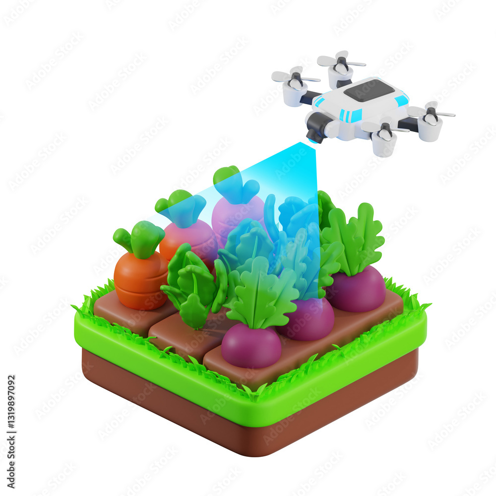 Obraz premium 3D Drone Spraying Vegetables 