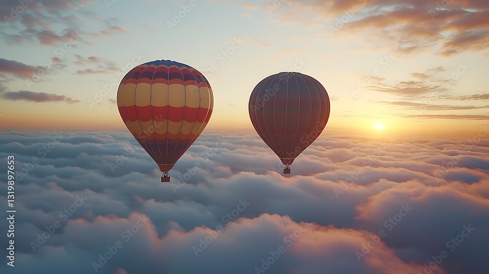 Fototapeta premium Hot Air Balloons Sunrise Cloudscape Aerial View