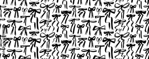 Seamless banner design with grunge chalk bow knots and ribbons. Crayon drawn naive wrapping paper.