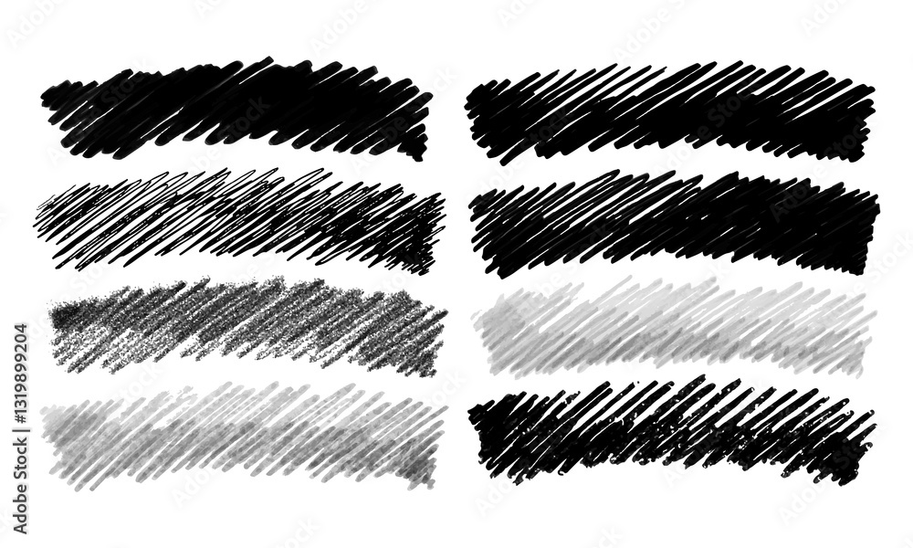 Naklejka premium Eight hand-shaded arched backgrounds, decorative elements or other. Doodles and squiggles. Vector set