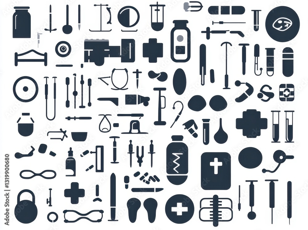Fototapeta premium Comprehensive Medical Equipment Icons