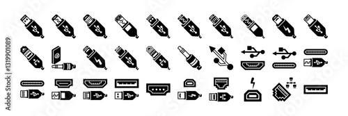 usb icon set flat vecktor trendy popular simple