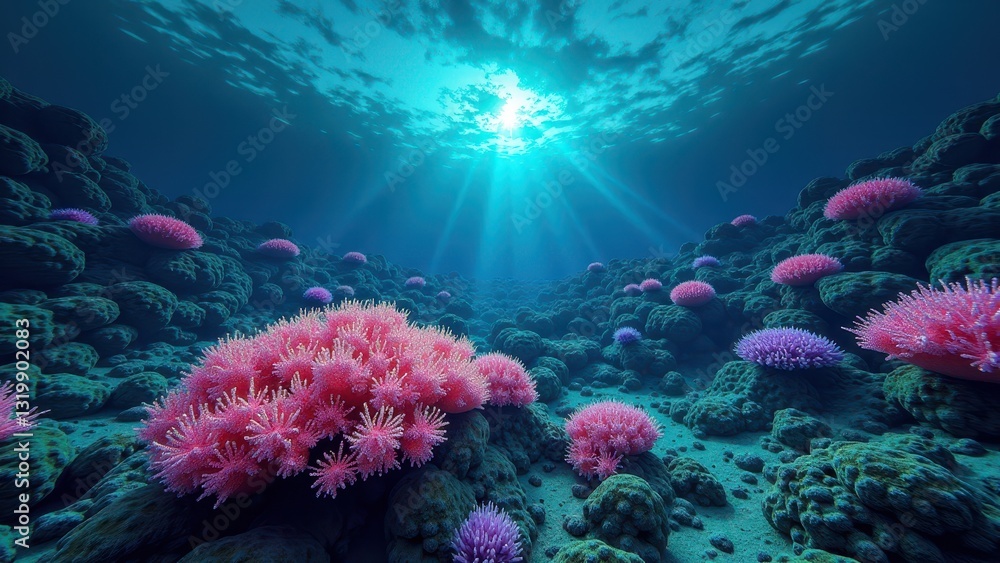Fototapeta premium Sunlight illuminating a coral reef affected by coral bleaching 