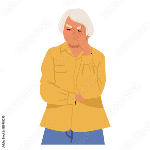 Elderly woman grandparent character making face palm gesture feeling displeased and embarrassed