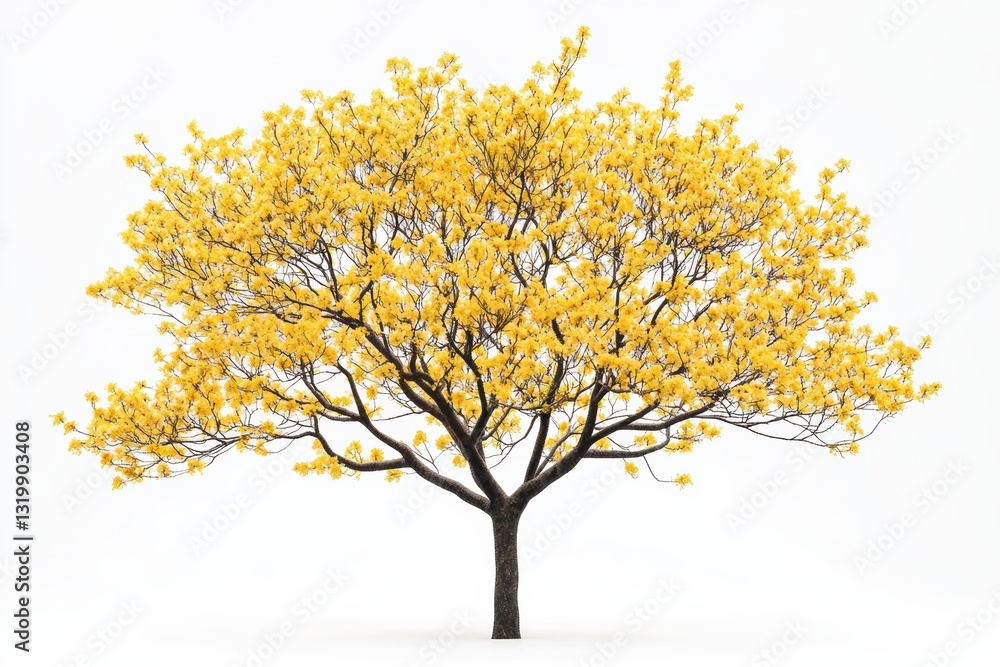 Blooming yellow tree showcases vibrant spring beauty in a clear setting Blooming yellow tree showcases vibrant spring beauty in a clear setting