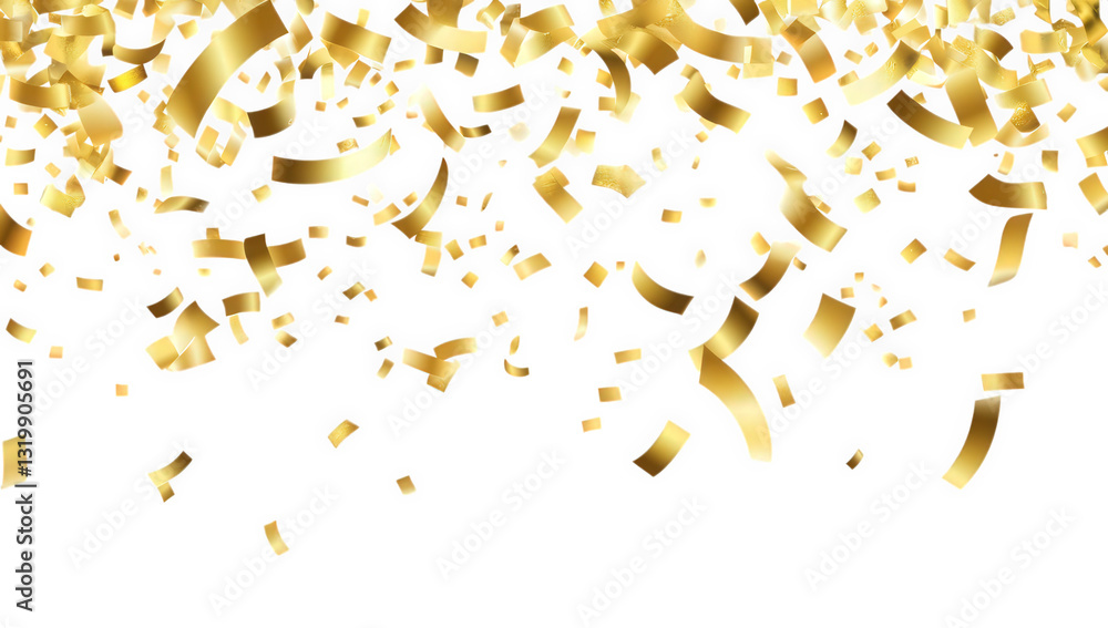festive arrangement of gold confetti and streamers scattered across a white background ideal for celebrations parties or special occasions festive arrangement of gold confetti and streamers scattered across a white background ideal for celebrations parties or special occasions