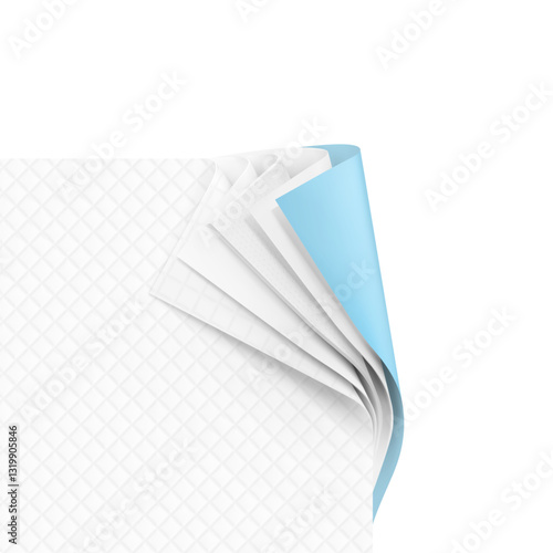 Disposable changing mat mockup for presentation five layers of product. Vector illustration isolated on white background. Template for your product. EPS10.