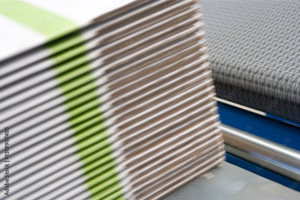 Cardboard industry. Producing cardboard in a factory. Stacked cardboard layers. Paper industry. Stacks