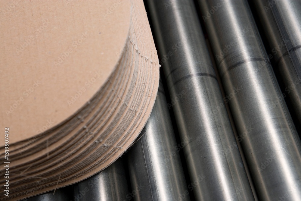 Cardboard industry. Producing cardboard in a factory. Stacked cardboard layers. Paper industry. Stacks