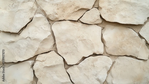 Cream Beige Stone Wall Texture: Irregular Shapes and Rustic Look
