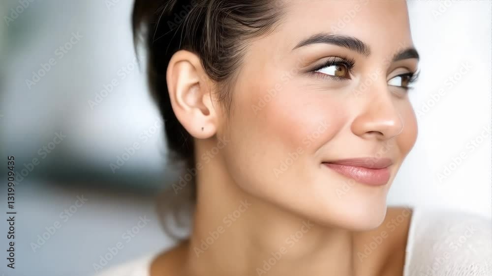 Portrait of a young woman smiling with pearly teeth Portrait of a young woman smiling with pearly teeth