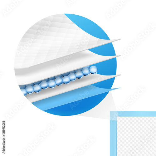 Five wavy layers material for the presentation disposable changing mats. Vector illustration isolated on white background.EPS10.