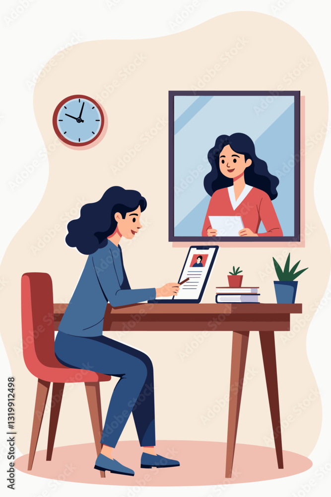 Female Student Using Online Education App with Virtual Tutor Female Student Using Online Education App with Virtual Tutor
