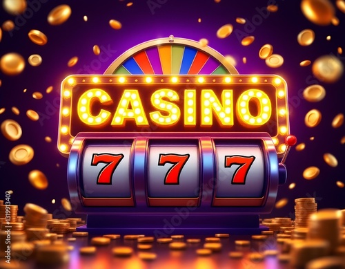 Online gambling slot machine illustration with vibrant 