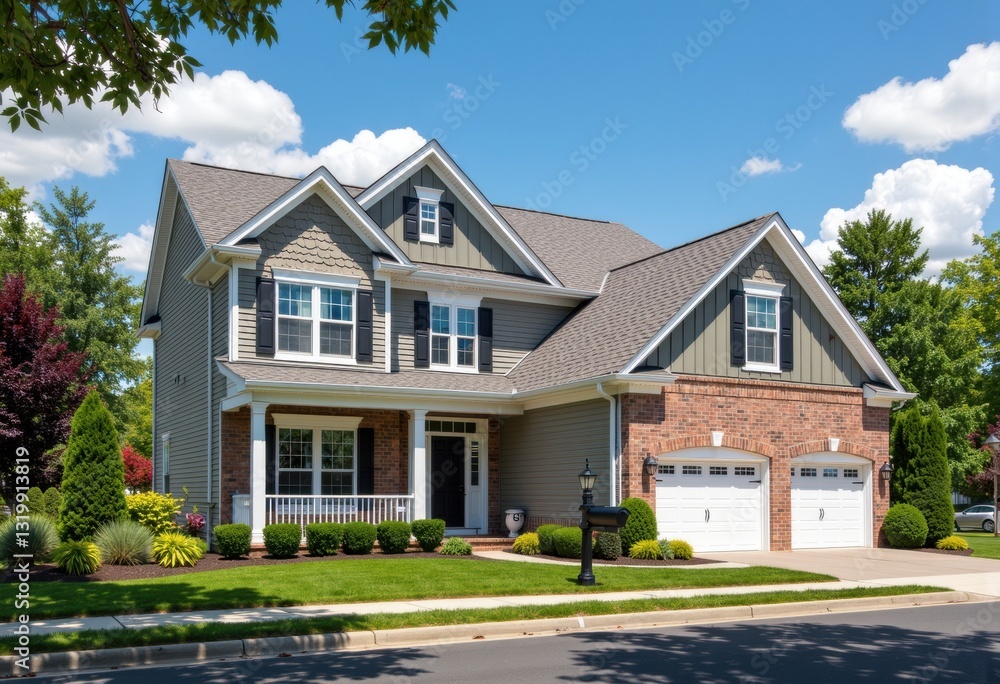 Beautiful suburban home with a well-maintained lawn and two-car garage Beautiful suburban home with a well-maintained lawn and two-car garage