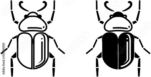 Stylized Scarab Beetle Illustration in Black and White, A black and white vector illustration of two stylized scarab beetles with distinct shell patterns, perfect for digital or print use.