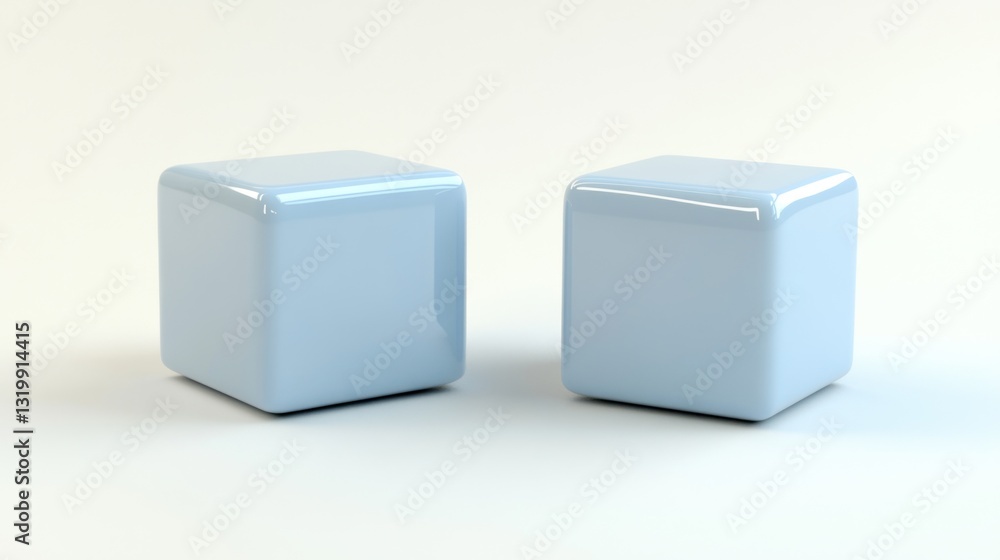 Fototapeta premium Two light blue cubes on white background.