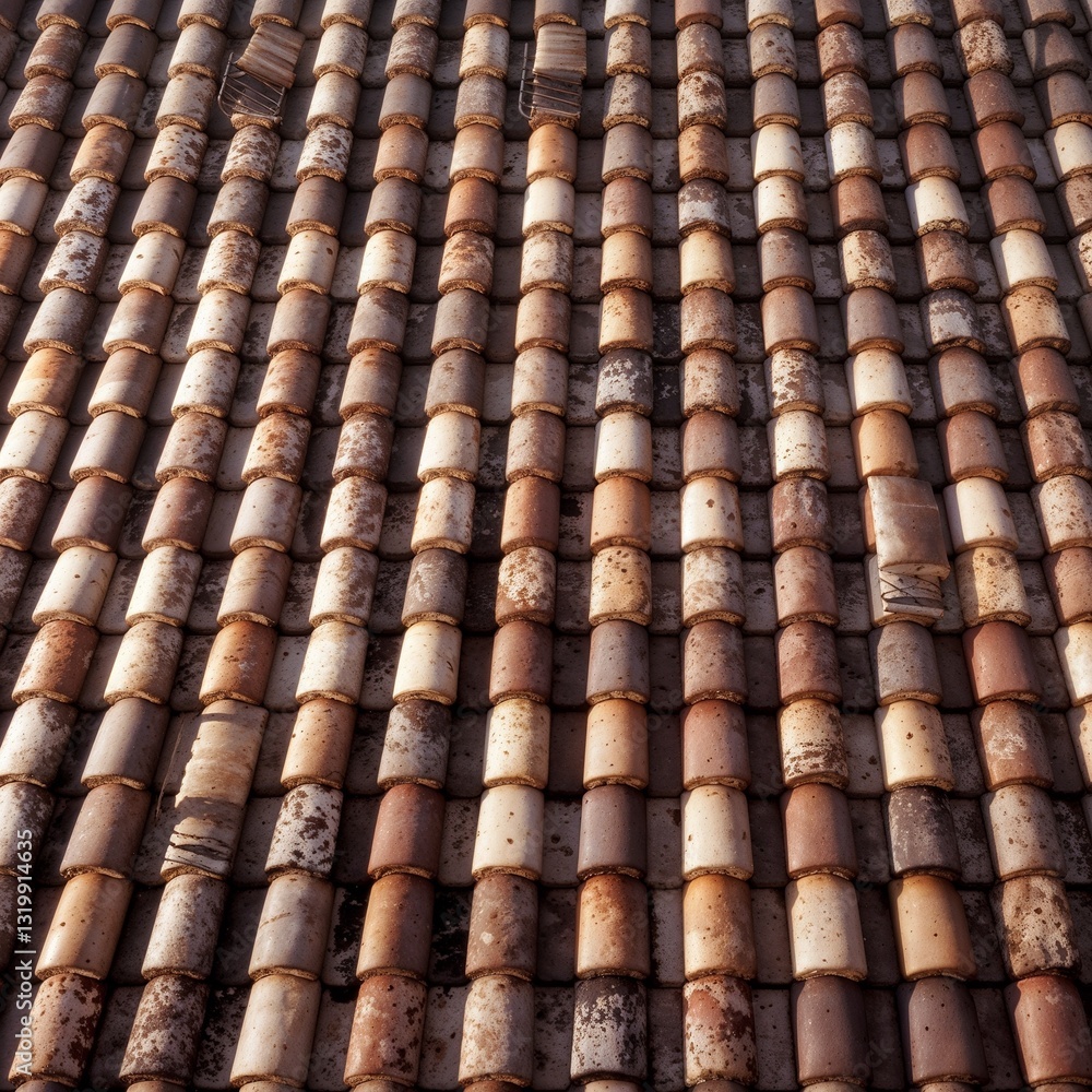 Aged Terracotta Roof Tiles in Repeating Pattern Aged Terracotta Roof Tiles in Repeating Pattern