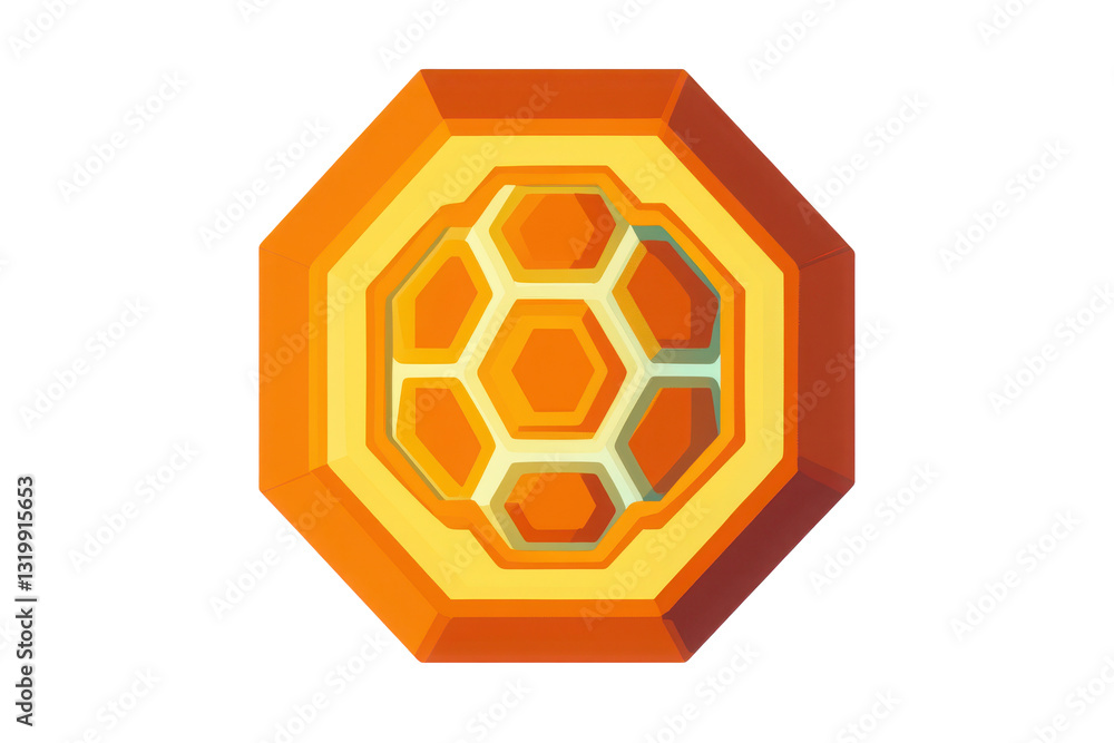 Geometric honeycomb hexagonal icon in bright orange and yellow tones isolated on Transparent Background Geometric honeycomb hexagonal icon in bright orange and yellow tones isolated on Transparent Background