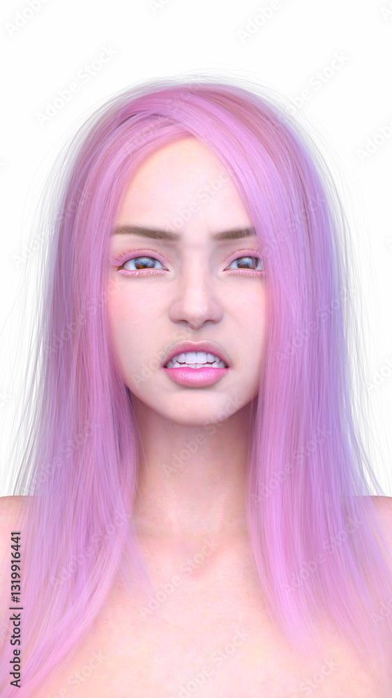Naklejka premium 女性の顔アップ 3DCGレンダリング