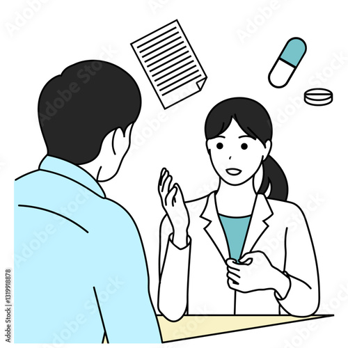 薬剤師が患者に薬の説明をするイラスト