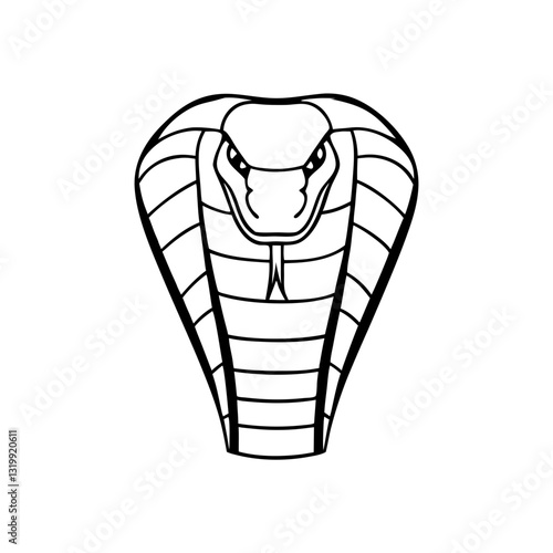 a detailed vector illustration of a cobra snake, with its hood spread wide, ready to strike. The artwork features a minimalist, high-contrast design