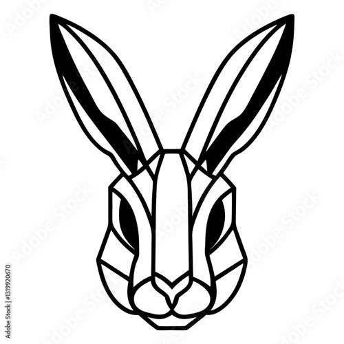 a geometric vector illustration of a rabbit's face, the design is composed of sharp, clean lines and shapes, the rabbit's expression is calm