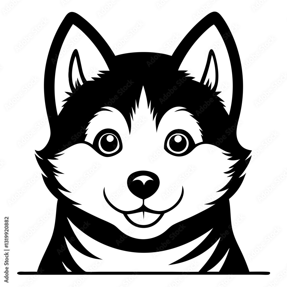 Naklejka premium a cute husky dog vector illustration with its head peaking out, friendly face, and expressive eyes