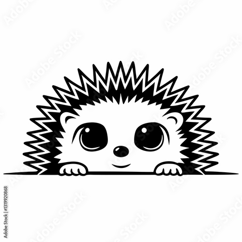 a cute hedgehog peeking over a surface, vector illustration