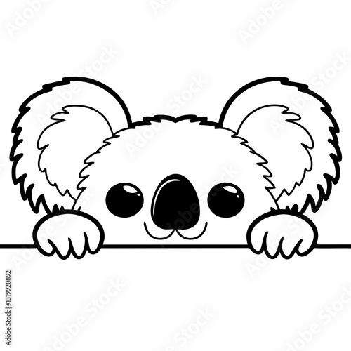 a koala bear peeking over a surface with a friendly expression, vector illustration