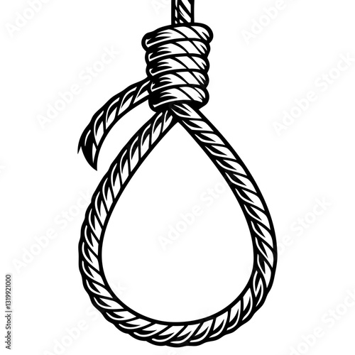 a noose hangs ominously, evoking a sense of foreboding and tension. The rope is tightly knotted, casting dark shadows, vector illustration