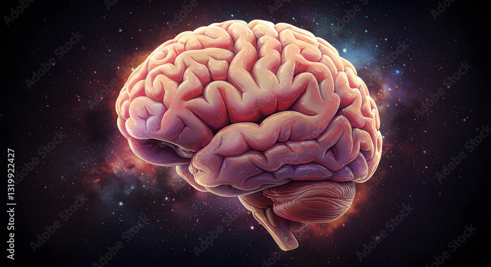 The Cosmos Within: A 3D Render of the Human Brain Against a Nebula Background The Cosmos Within: A 3D Render of the Human Brain Against a Nebula Background