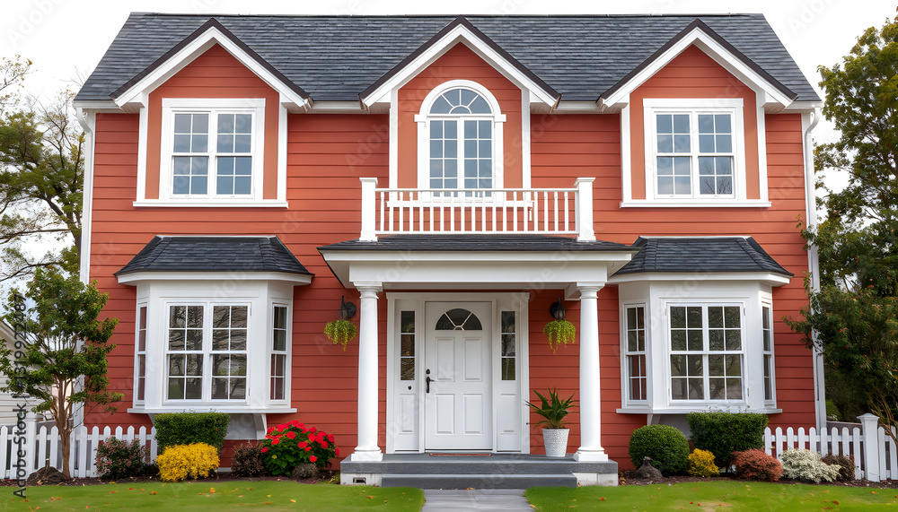 Fototapeta premium Front facade of newly painted home , with white tonespng
