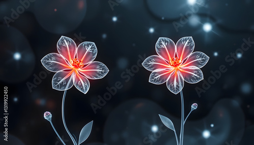 Art background with transparent x-ray flowers , with white tonespng