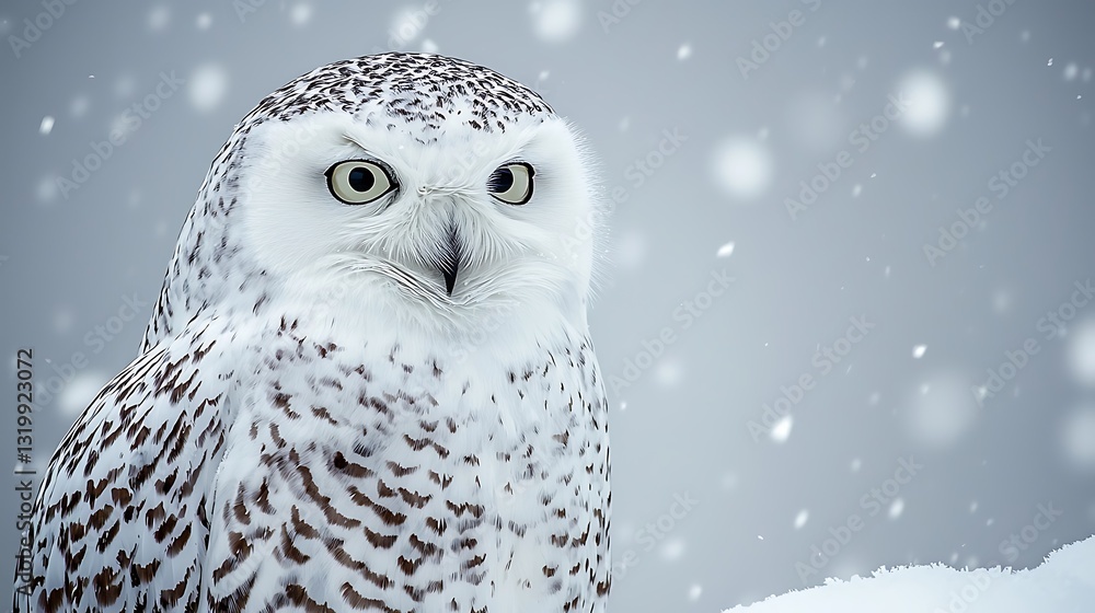 Fototapeta premium Majestic Snowy Owl in Winter Snowfall